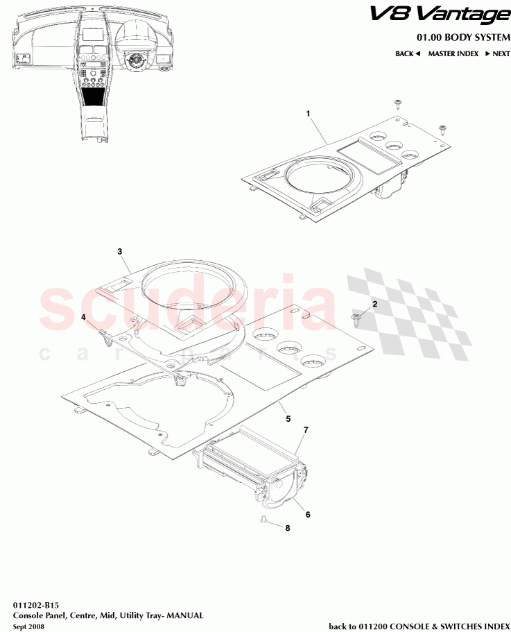 Console Panel, Centre, Mid, Utility Tray (Manual) of Aston Martin Aston Martin V8 Vantage (upto 2016)