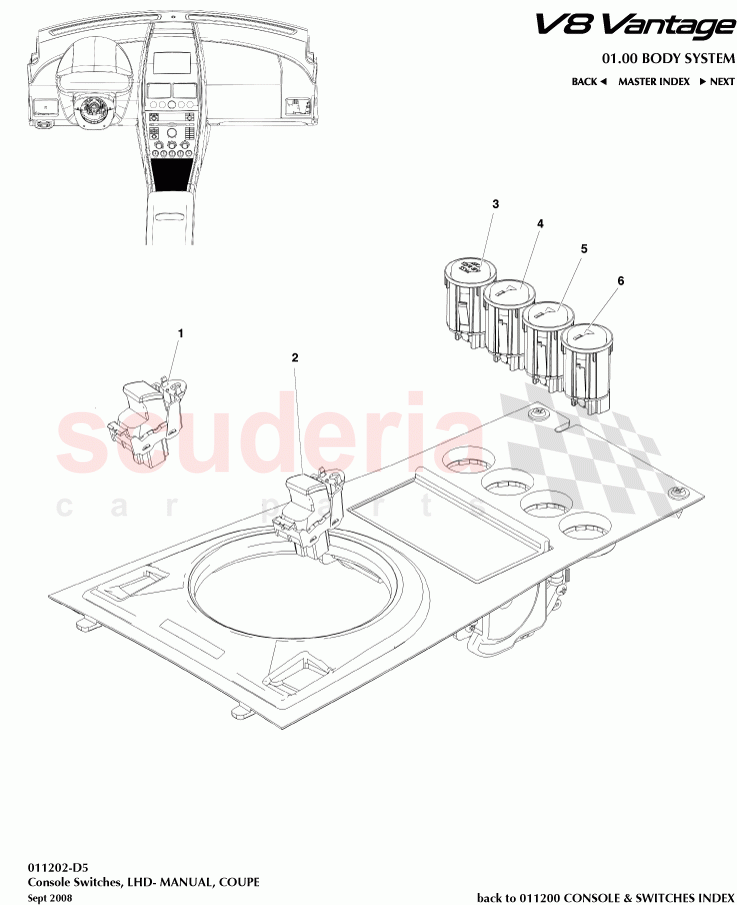 Console Switches, LHD MANUAL (Coupe) of Aston Martin Aston Martin V8 Vantage (upto 2016)