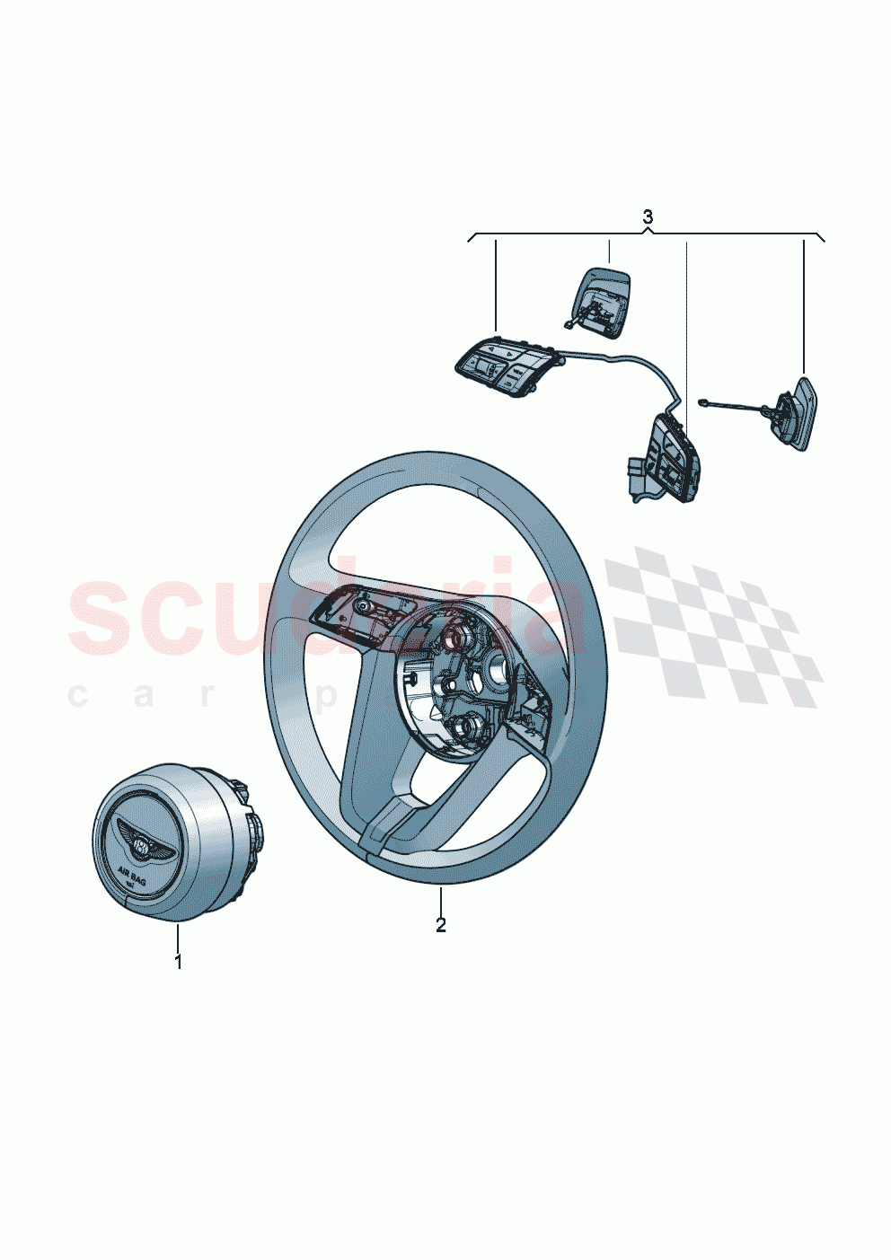airbag unit for steering wheel F >> 3S-K-076 120 F >> ZG-K-076 120 of Bentley Bentley New Continental Convertible (2019-2024)