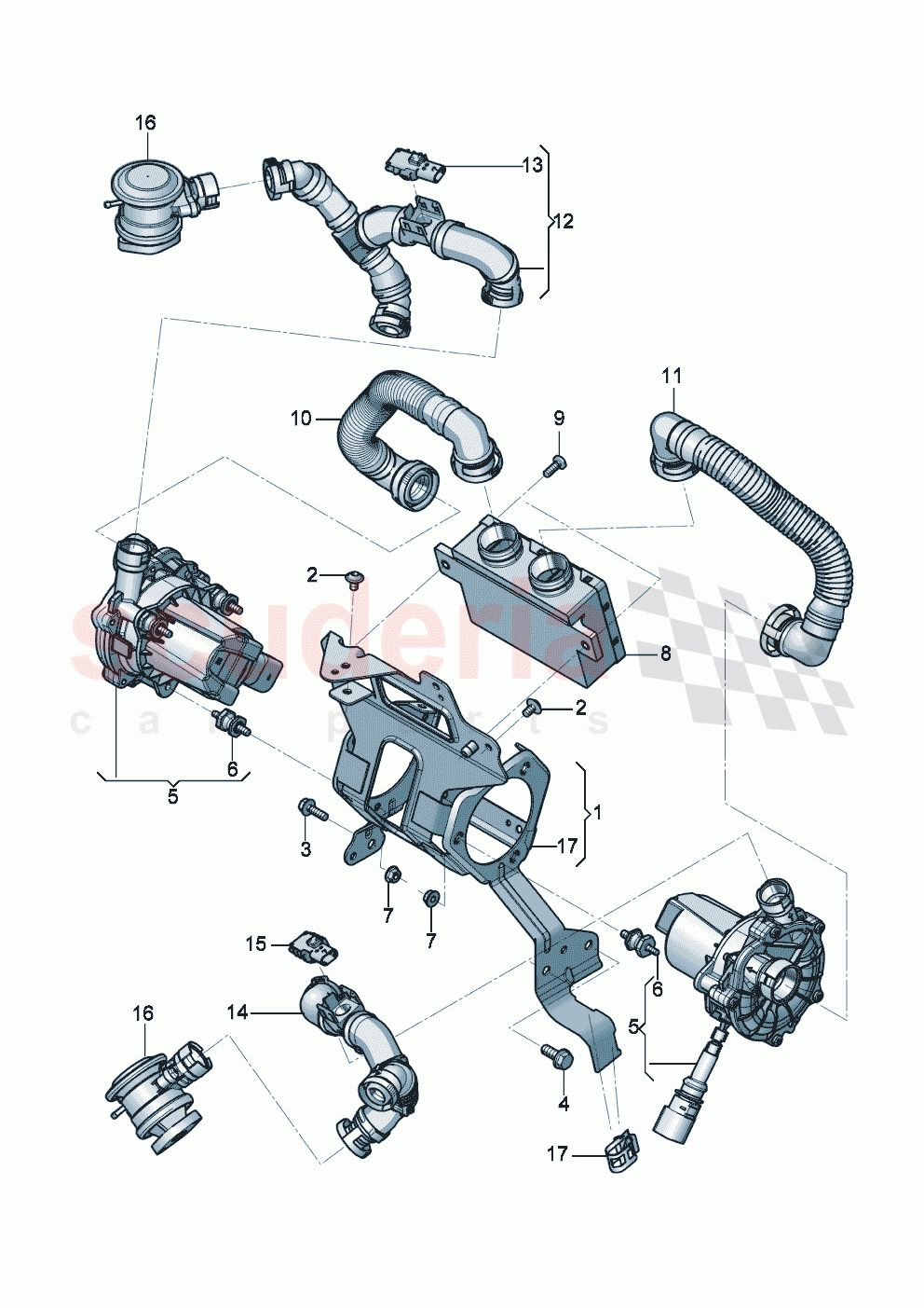 Secondary air pump Connecting pipe Secondary air filter element Engine bay of Bentley Bentley New Continental Convertible (2019-2024)