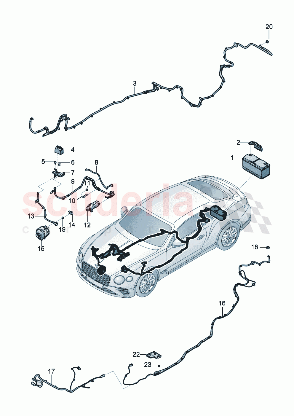 wiring harness for battery +, starter and alternator of Bentley Bentley New Continental GT (2019-2024)