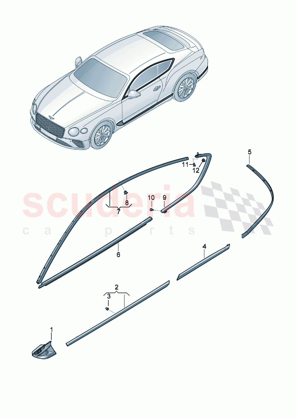 Trim for door window frame trim strip for fender and door of Bentley Bentley New Continental GT (2019-2024)