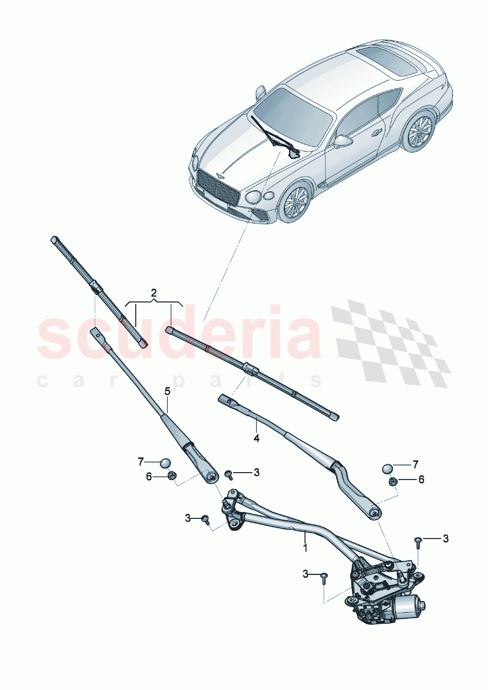 Wiper motor Wiper arm with wiper blade of Bentley Bentley New Continental GT (2019-2024)