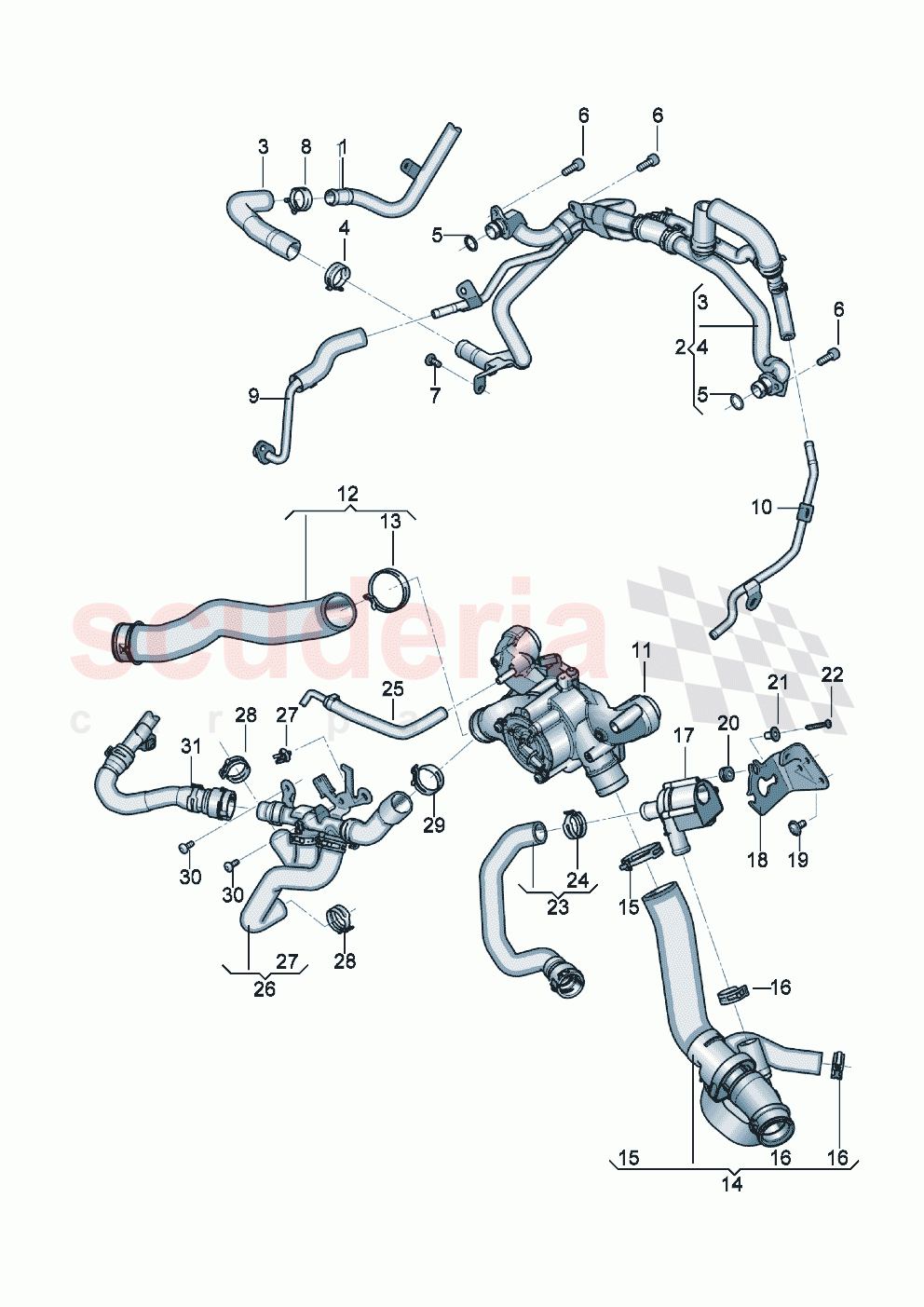 Coolant hoses and pipes Engine of Bentley Bentley New Flying Spur (2020-2024)
