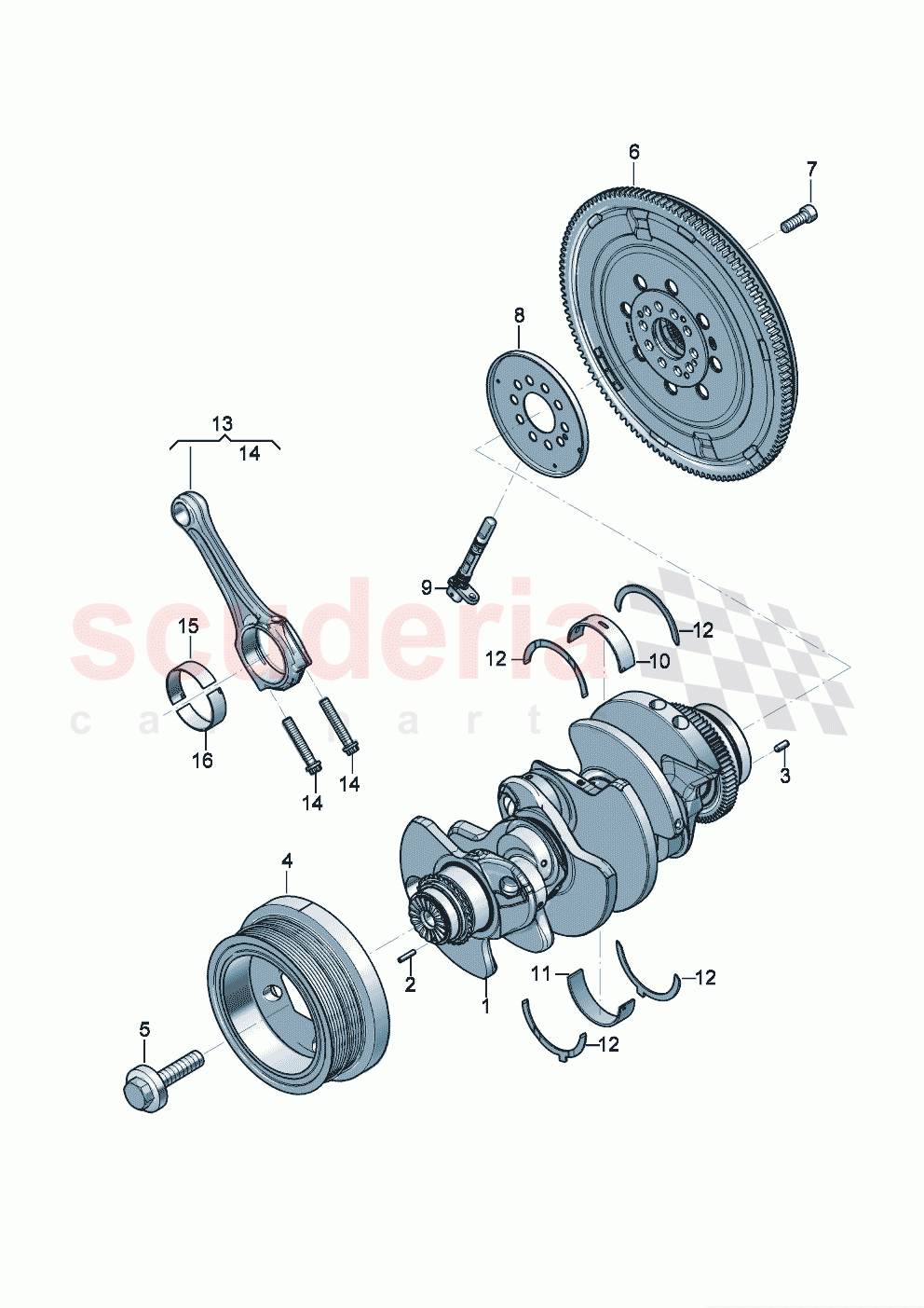 Dual-mass flywheel V-belt pulley with vibration damper Crankshaft bearing shell of Bentley Bentley New Flying Spur (2020-2024)