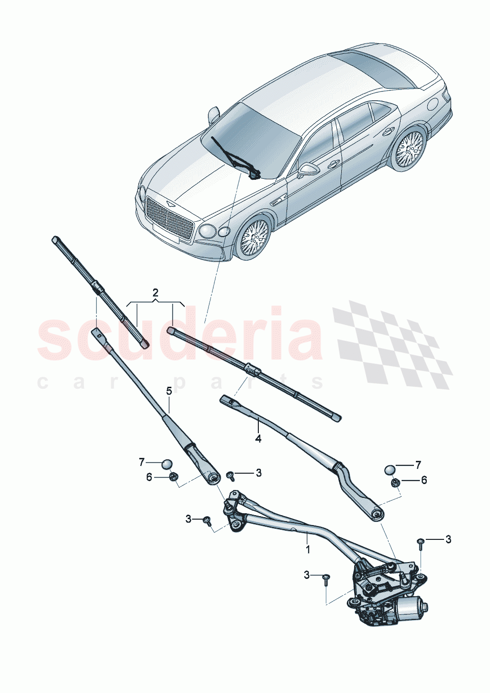 Wiper motor Wiper arm with wiper blade of Bentley Bentley New Flying Spur (2020-2024)