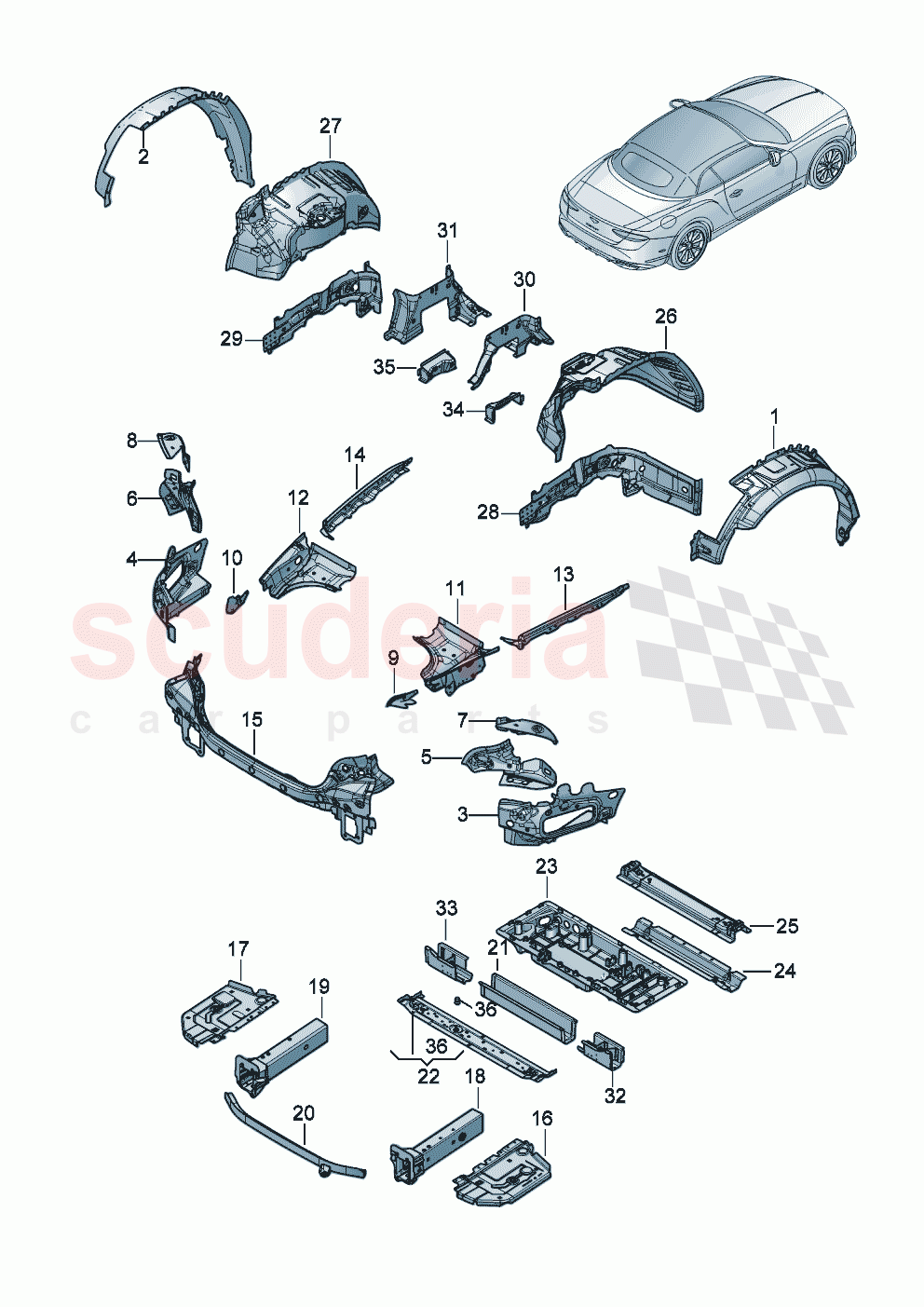 Side member Wheel housing Luggage compartment floor of Bentley Bentley New Continental Convertible (2025-2026)