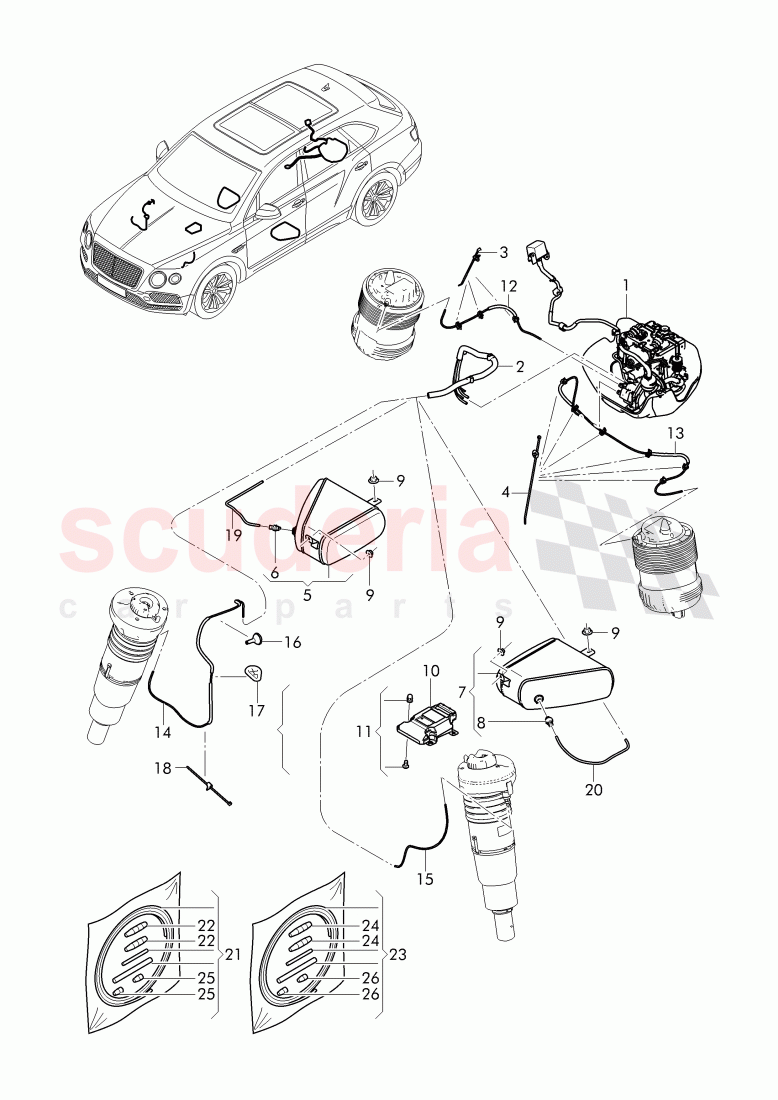 air line, pressure unit, connecting parts for self-, levelling of Bentley Bentley Bentayga (2015-2020)