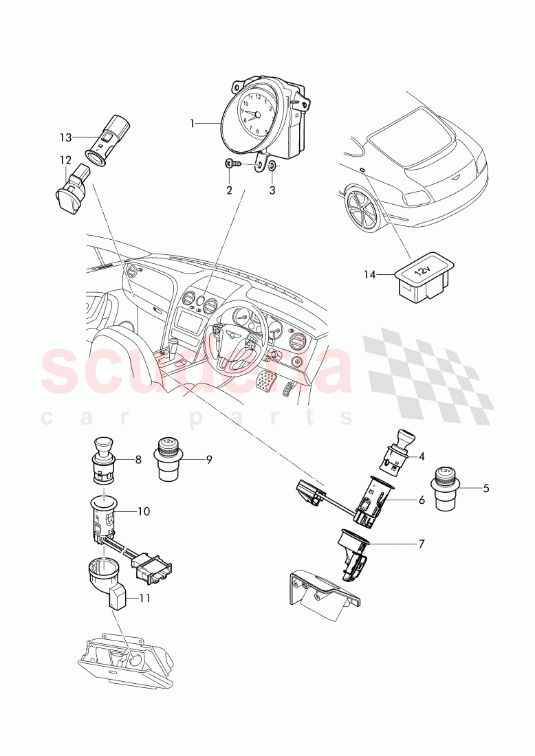 Analogue clock, cigarette lighter, D - MJ 2015>> of Bentley Bentley Continental GT (2011-2018)