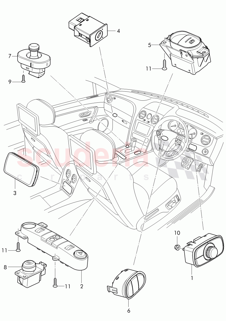 switches in dashboard, switches in console of Bentley Bentley Continental Flying Spur (2013+)