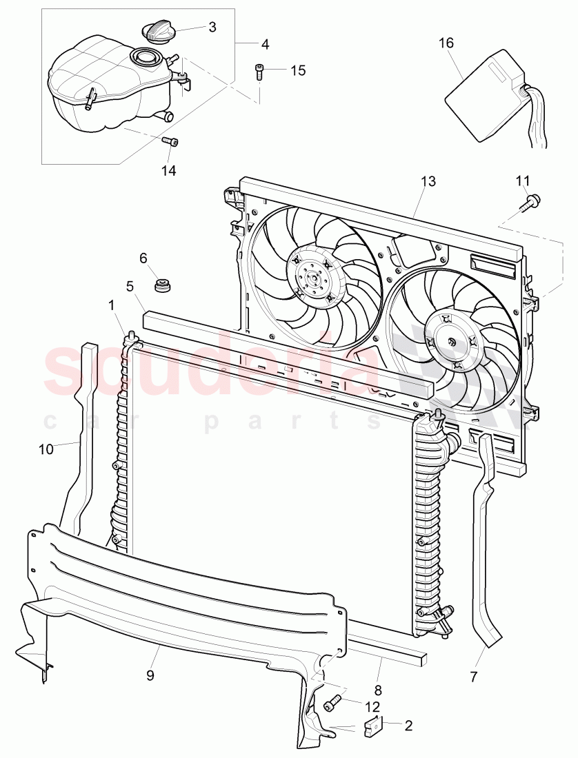 Coolant radiator, Coolant expansion tank, air duct, F 3W-7-041 095>> 3W-7-051 365 of Bentley Bentley Continental Flying Spur (2006-2012)