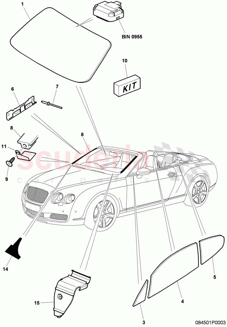 windshield glass, side window of Bentley Bentley Continental Supersports (2009-2011)