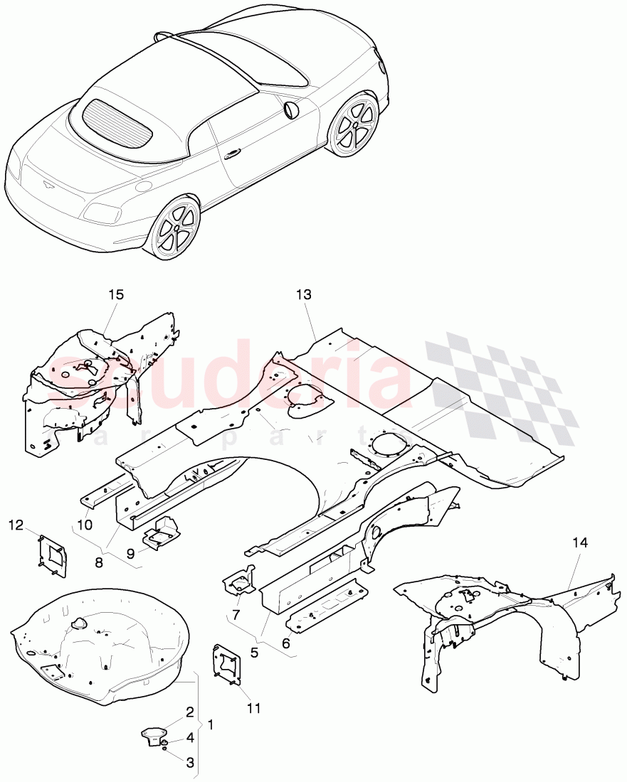 floor assembly, spare wheel well of Bentley Bentley Continental GTC (2011+)