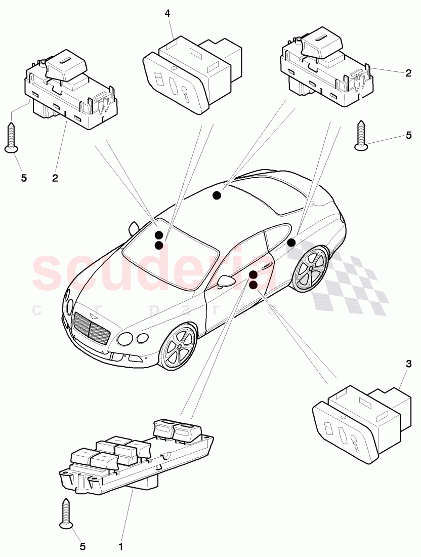 switches in door trim panel of Bentley Bentley Continental GT (2011-2018)