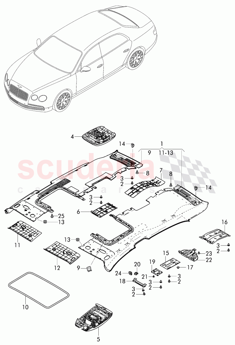 moulded headlining, for vehicles with sliding roof of Bentley Bentley Continental Flying Spur (2013+)