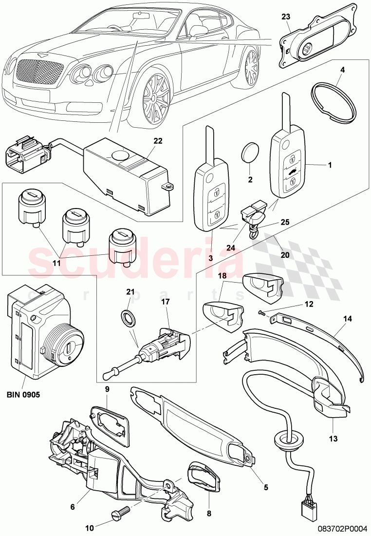 door handle, outer, key, lock cylinder sets, D - MJ 2008>> of Bentley Bentley Continental GT (2003-2010)