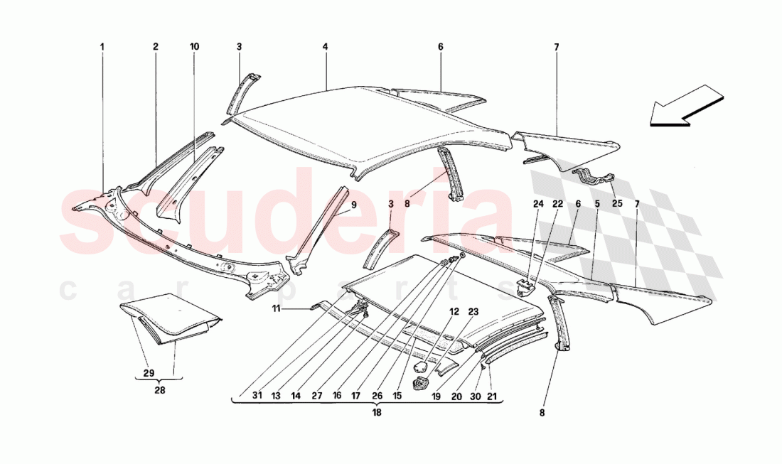 ROOF - OUTER TRIMS of Ferrari Ferrari 348 (2.7 Motronic)