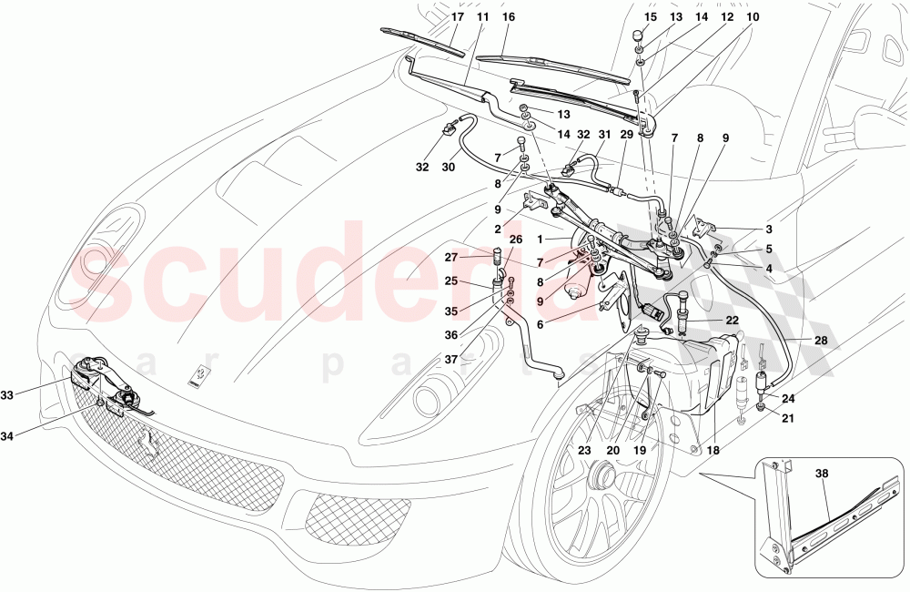 WINDSCREEN WIPER, WINDSCREEN WASHER AND HORNS of Ferrari Ferrari 599 GTO