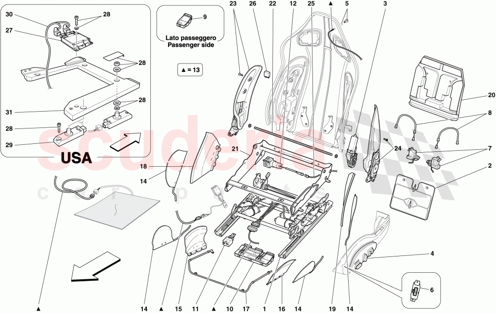 FRONT SEAT - GUIDES AND ADJUSTMENT MECHANISMS of Ferrari Ferrari 599 GTO