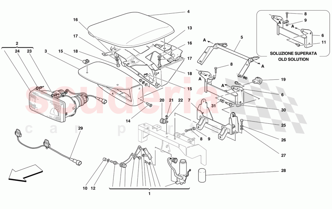 LIGHTS LIFTING DEVICE AND HEADLIGHTS of Ferrari Ferrari 456 M GT/GTA