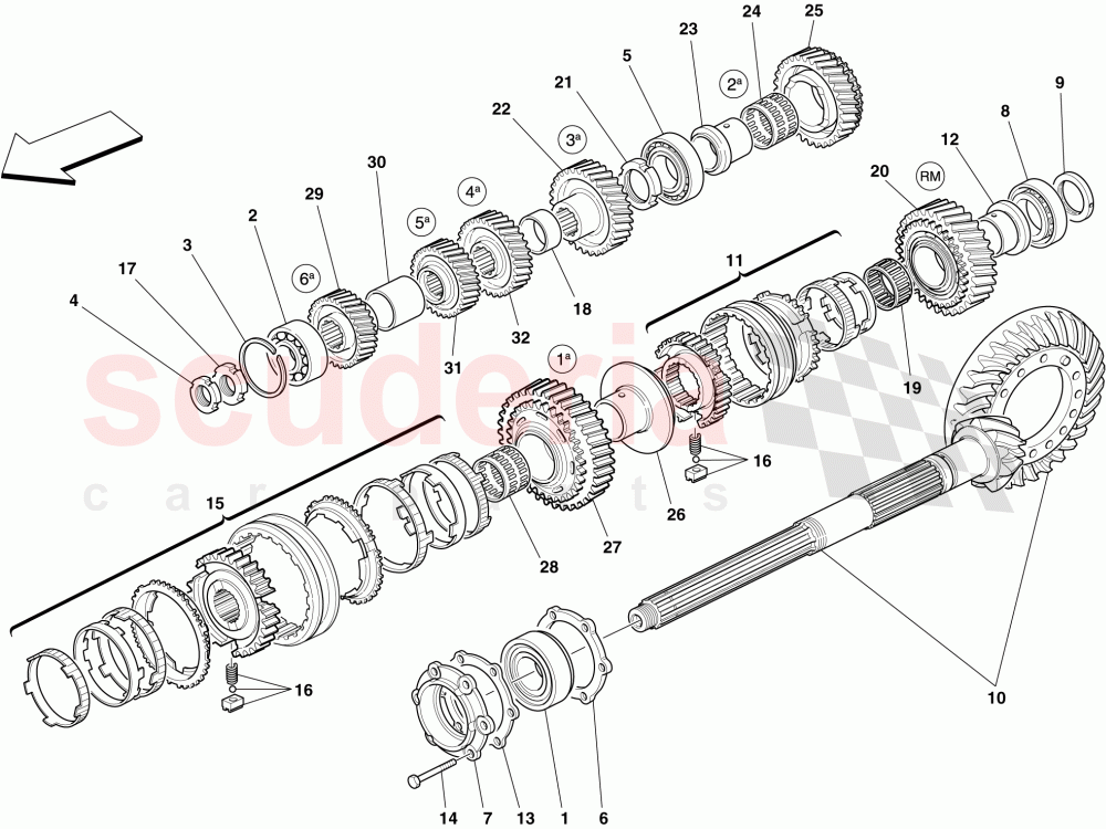 SECONDARY GEARBOX SHAFT GEARS of Ferrari Ferrari 599 GTO
