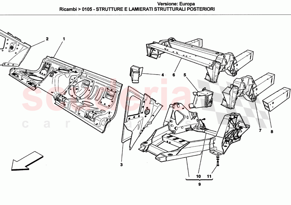REAR STRUCTURAL FRAMES AND SHEET PANELS of Ferrari Ferrari California (2008-2011)
