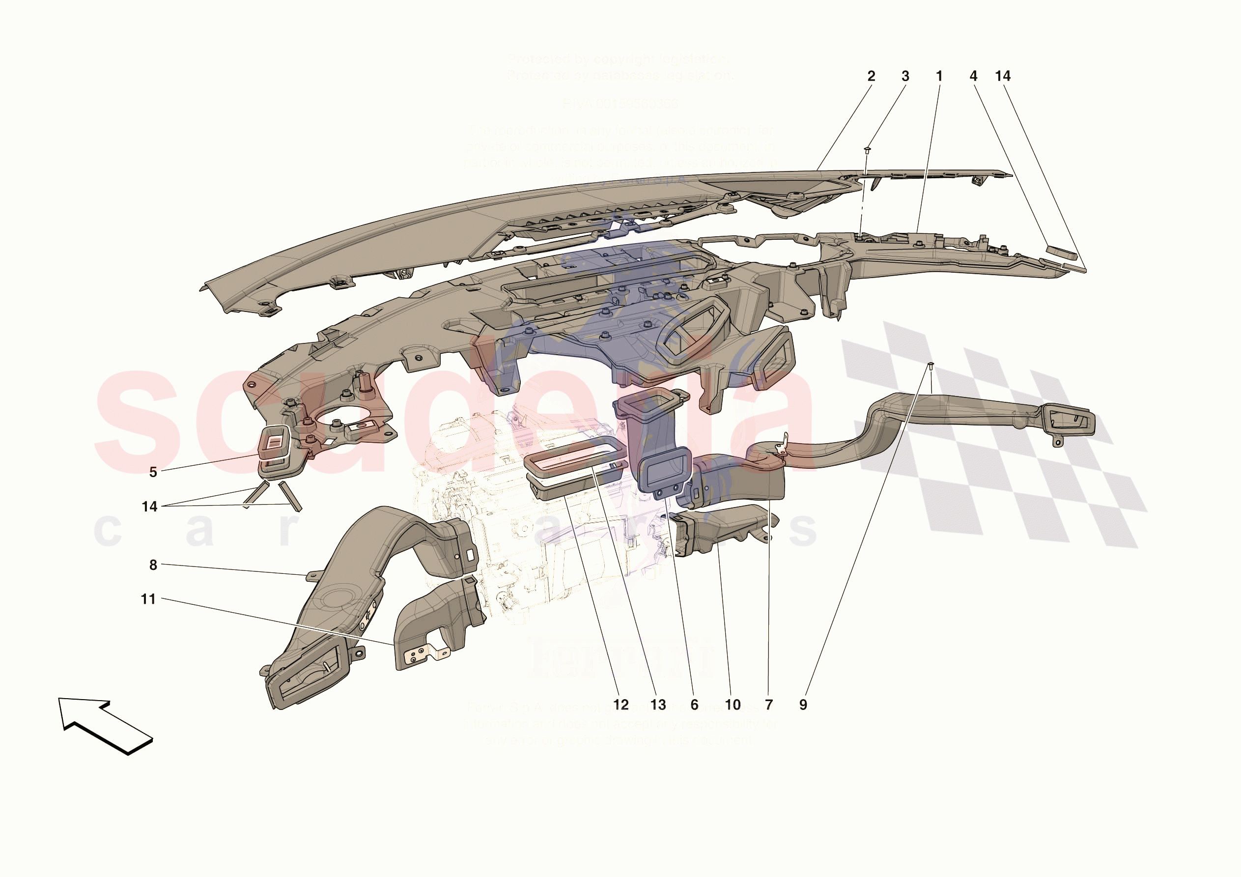 DASHBOARD - DUCTS -APPLICABLE FOR RHD- of Ferrari Ferrari 296 GTB Europe RH