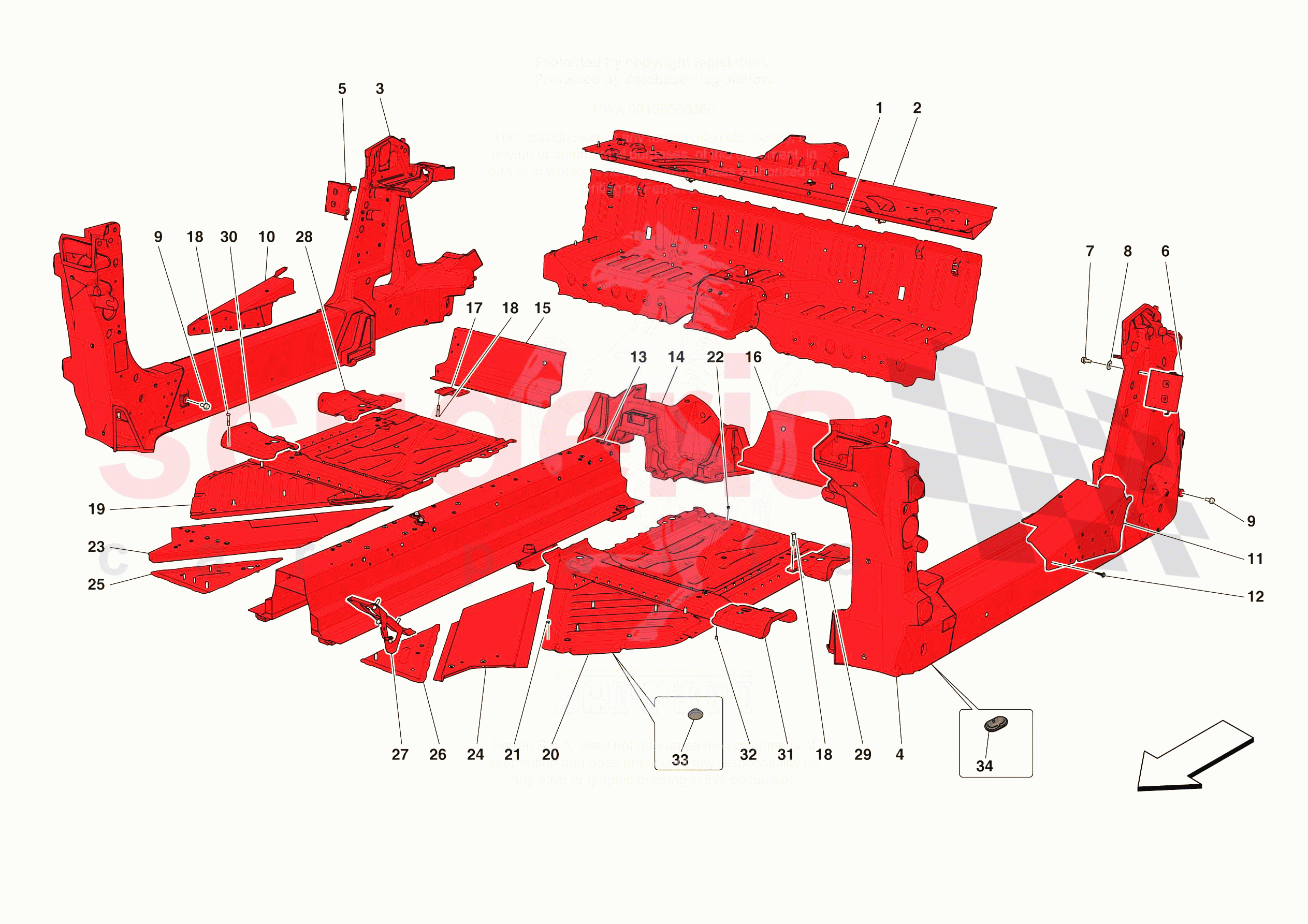 STRUCTURES AND ELEMENTS, CENTRE OF VEHICLE of Ferrari Ferrari 296 GTS USA