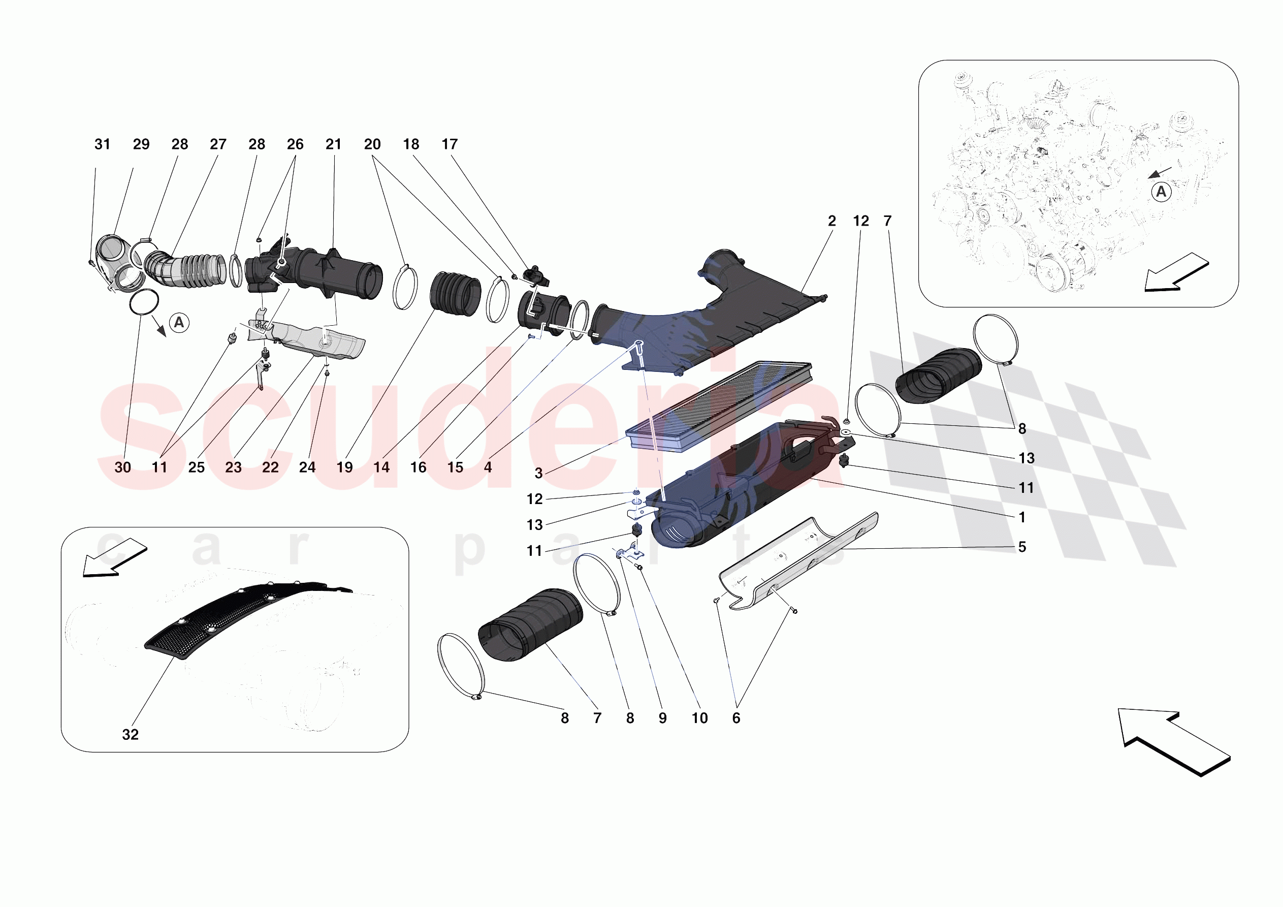 AIR FILTER, AIR INTAKE AND DUCTS of Ferrari Ferrari 488 Pista USA