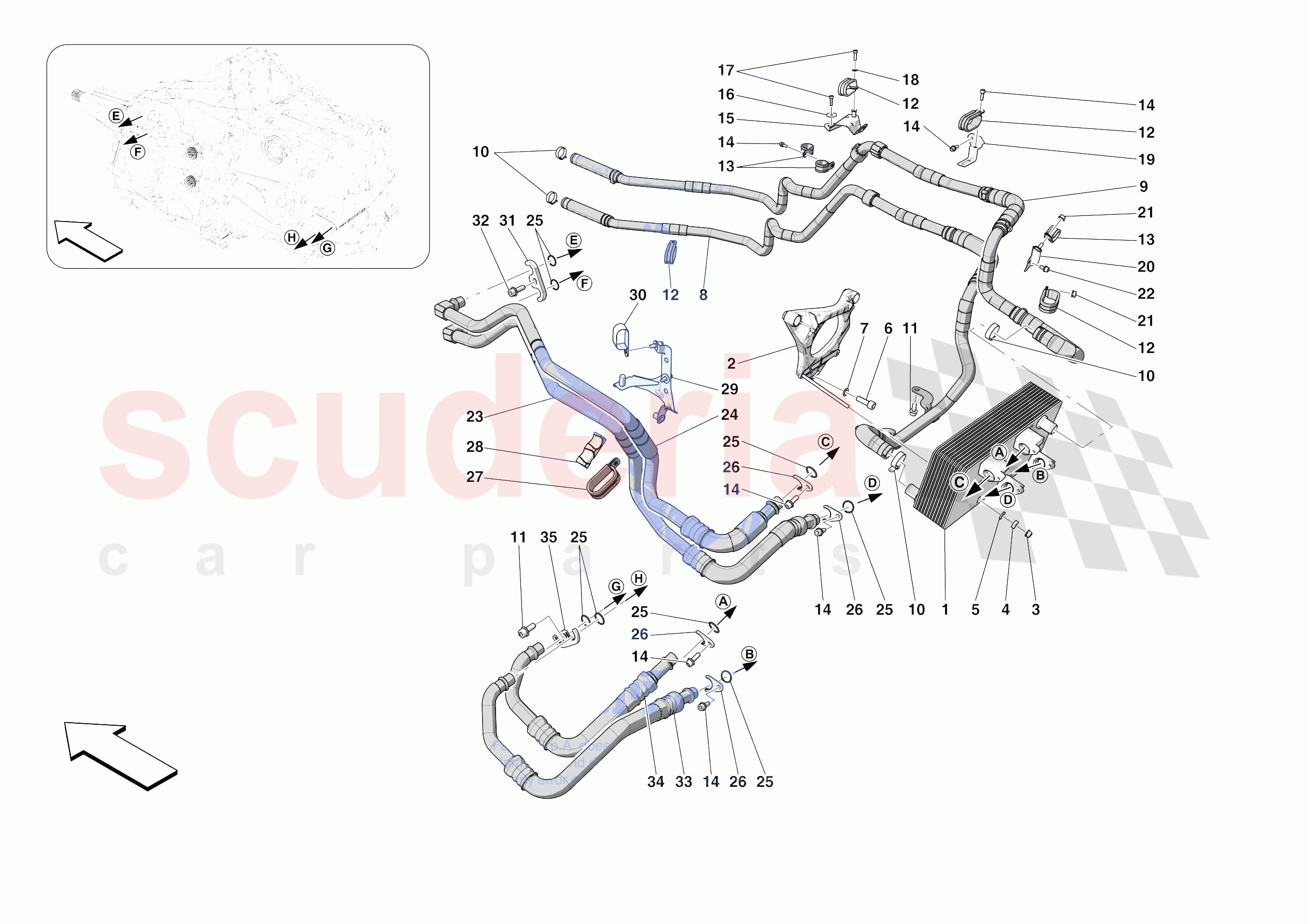 GEARBOX OIL HEAT EXCHANGER AND PIPES - HEAT EXCHANGER AND REAR PIPES of Ferrari Ferrari 812 Competizione A Europe