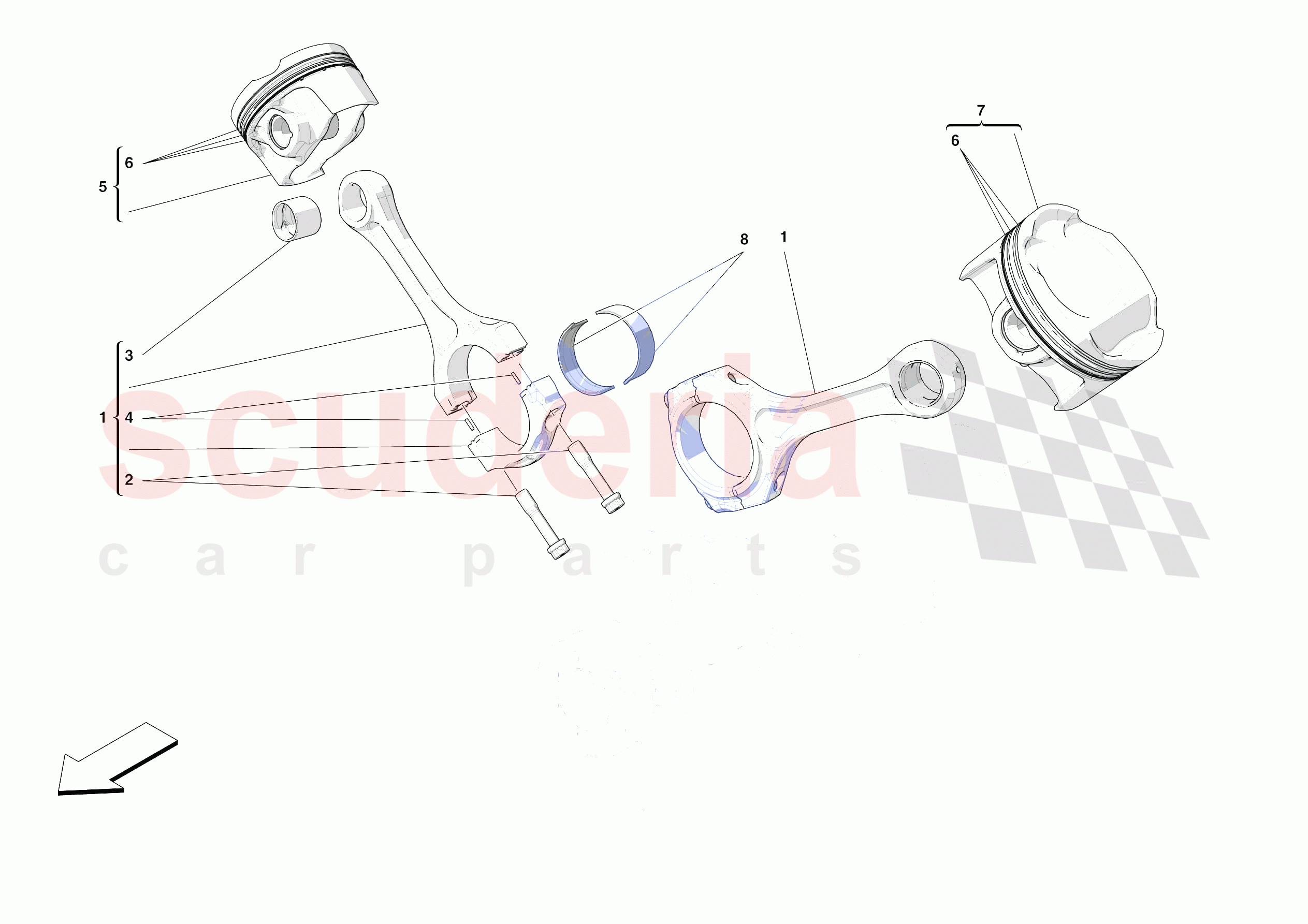 PISTONS AND CONNECTING RODS of Ferrari Ferrari F8 Tributo Europe RH