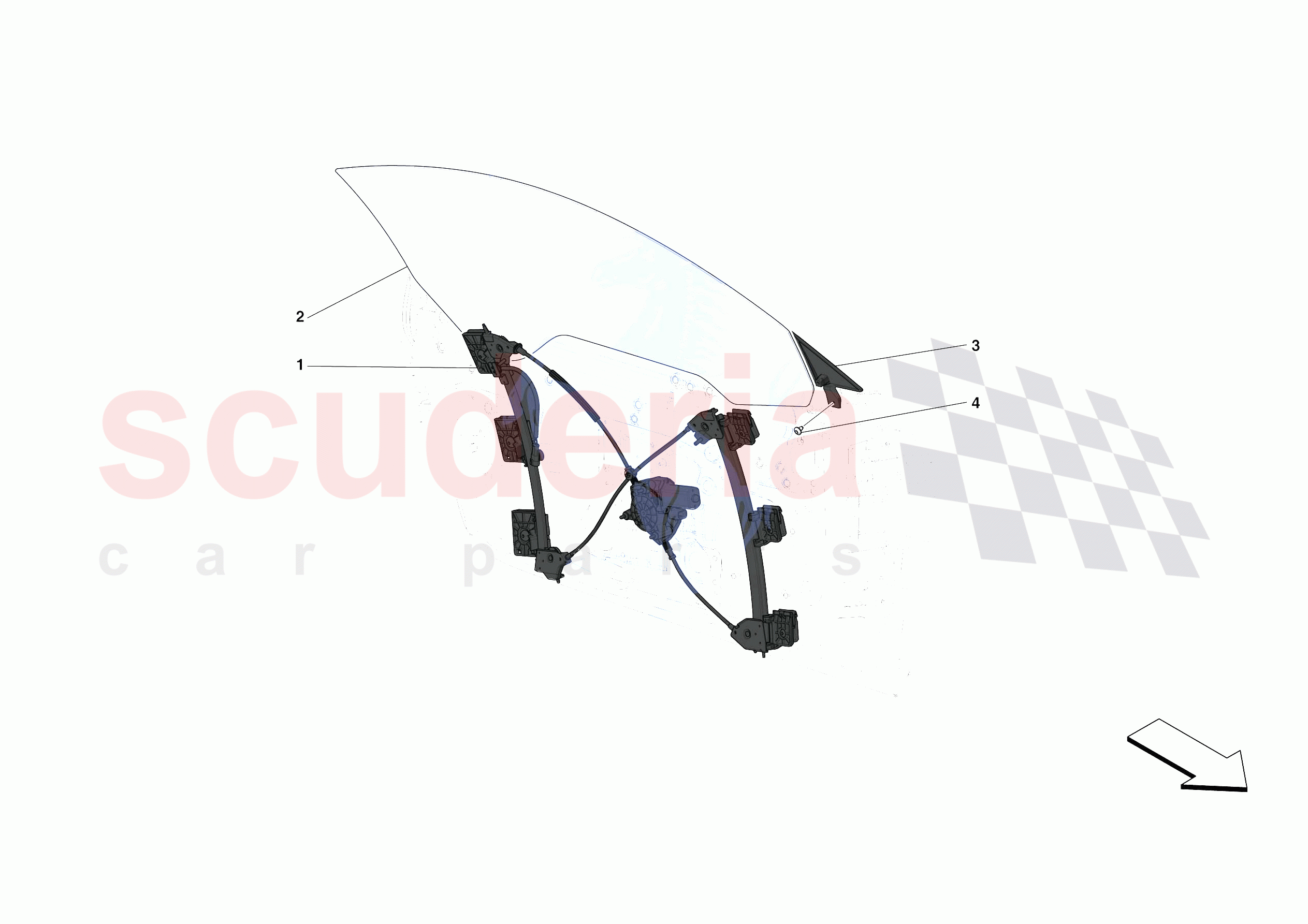DOORS - WINDOW AND WINDOW LIFTER of Ferrari Ferrari F8 Tributo Europe RH