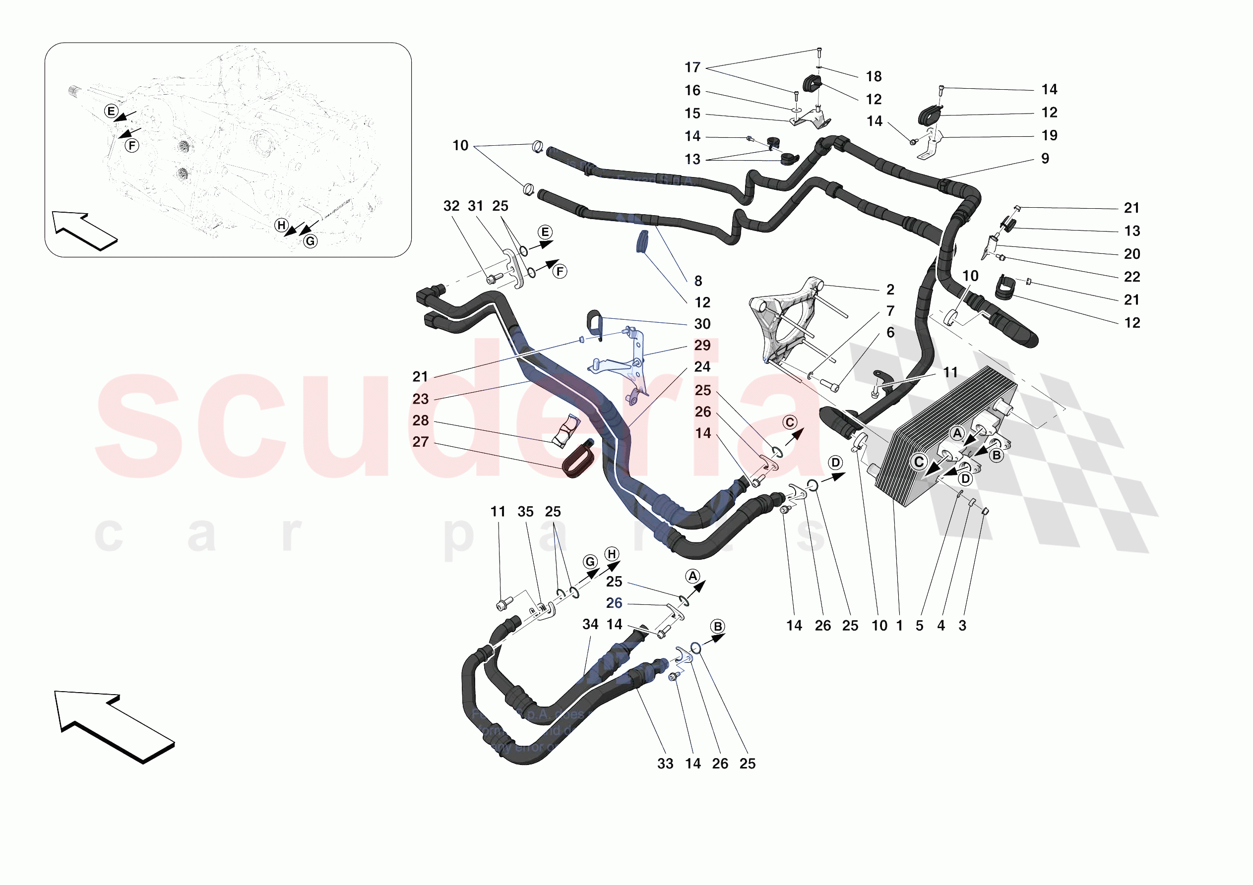GEARBOX OIL HEAT EXCHANGER AND PIPES - HEAT EXCHANGER AND REAR PIPES of Ferrari Ferrari Monza SPA2 Europe
