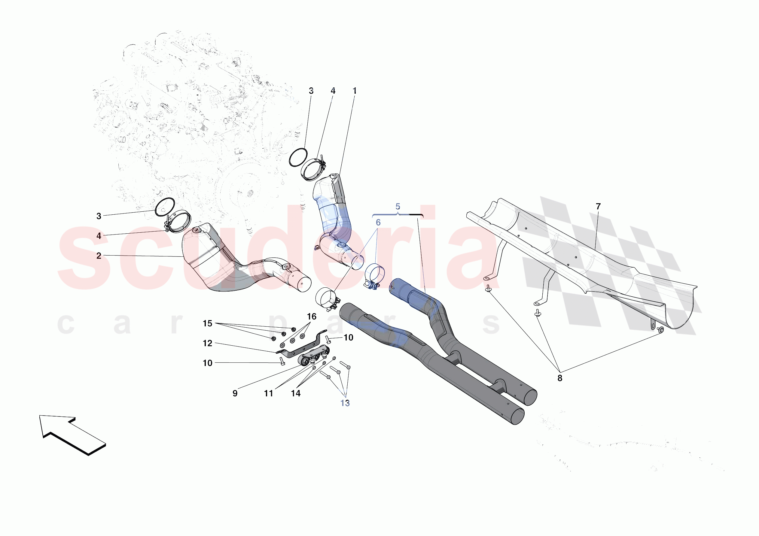 EXHAUST SYSTEM - FRONT SECTION of Ferrari Ferrari Portofino Europe RH