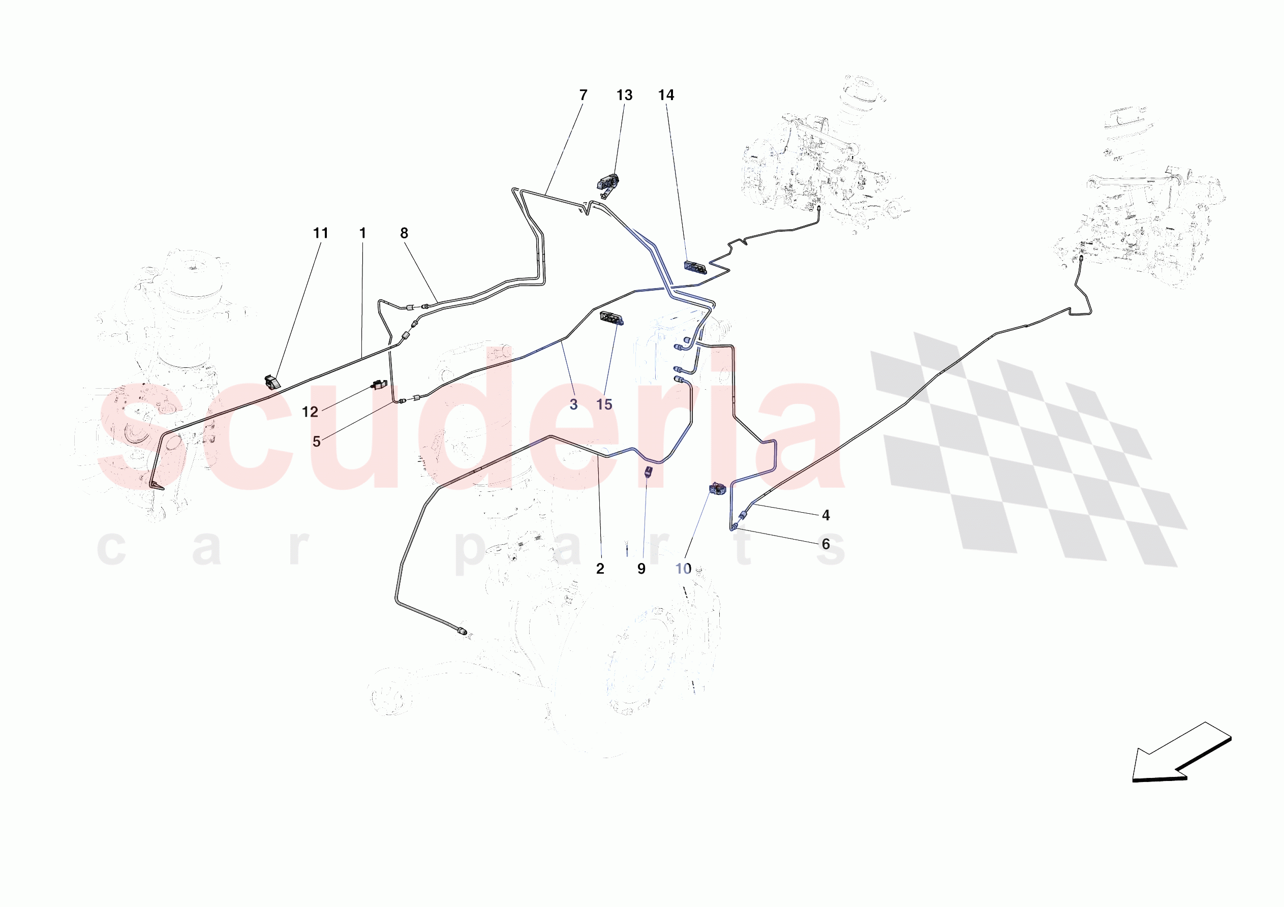 HYDRAULIC BRAKE CONTROL PIPES -NOT FOR RHD- of Ferrari Ferrari Purosangue Europe RH