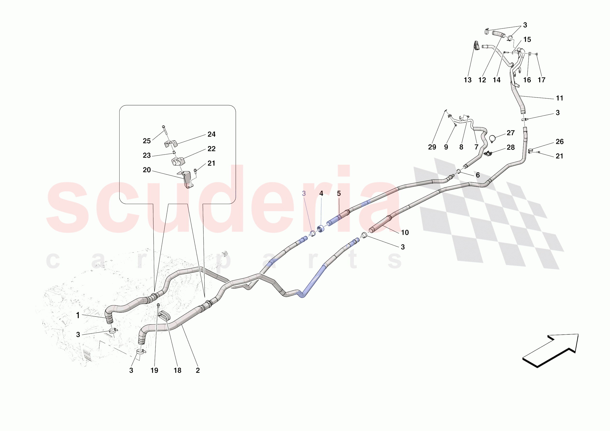 GEARBOX OIL HEAT EXCHANGER AND PIPES - FRONT-UNDERBODY PIPES of Ferrari Ferrari Roma Spider Europe