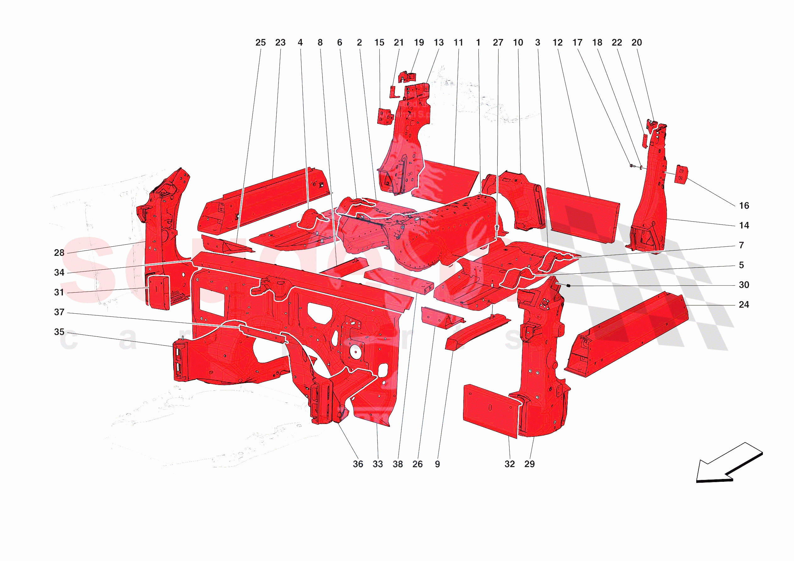 STRUCTURES AND ELEMENTS, CENTRE OF VEHICLE of Ferrari Ferrari Roma Spider Europe RH