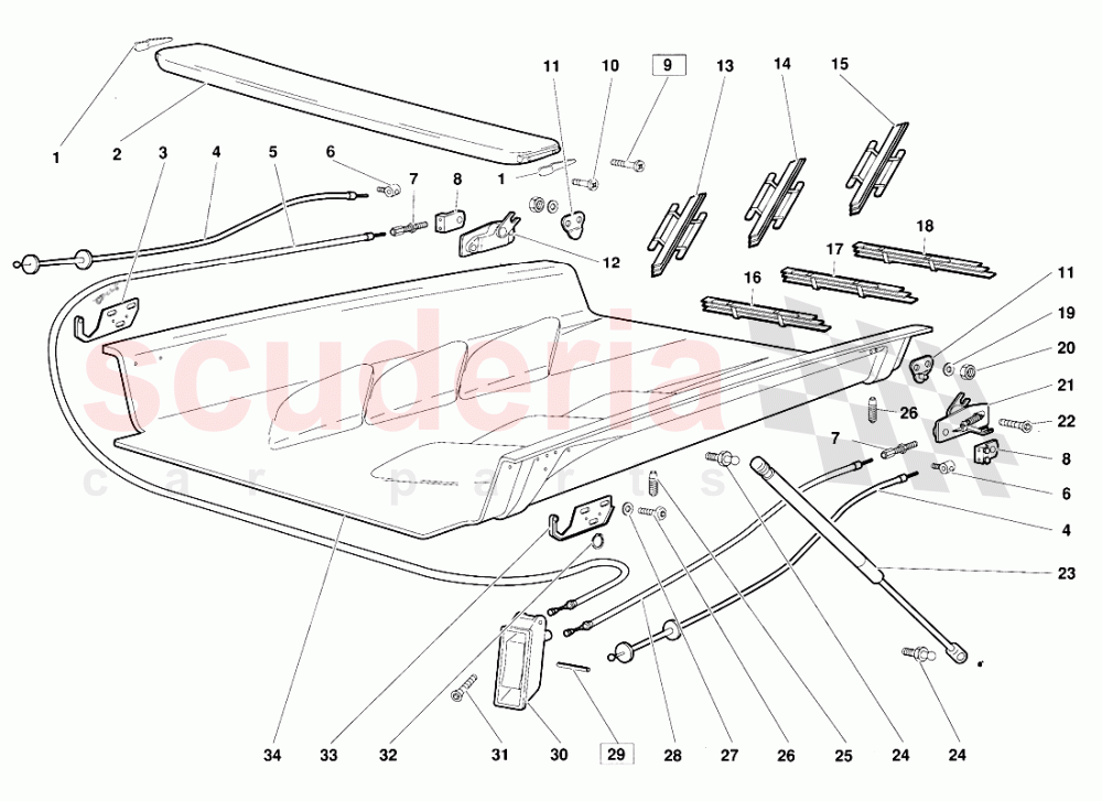 Engine Hood (Valid for June 1992 Version) of Lamborghini Lamborghini Diablo (1990-1998)