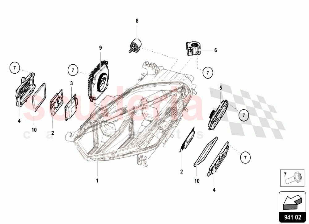 Front Lights Internal Components of Lamborghini Lamborghini Huracan LP580 Coupe