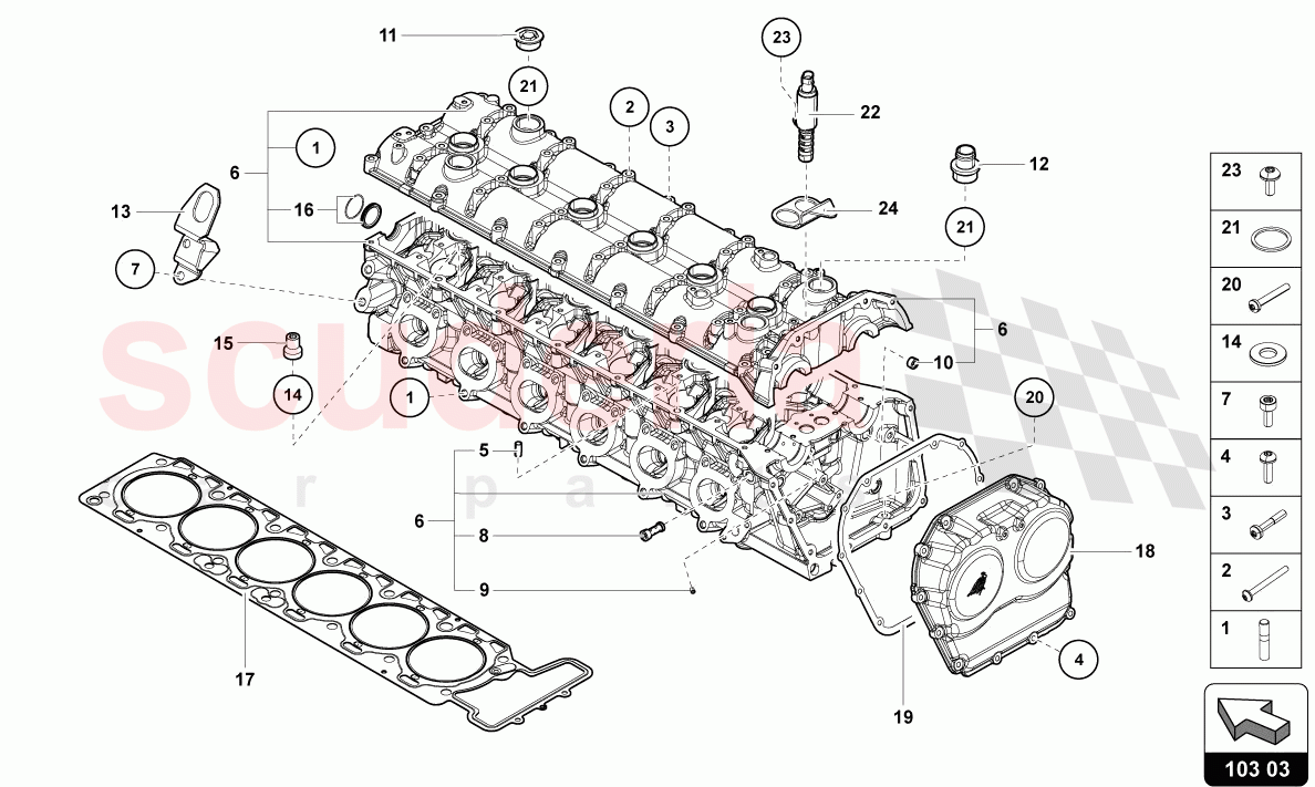 CYLINDER HEAD WITH STUDS AND CENTERING SLEEVES of Lamborghini Lamborghini Aventador LP780 Ultimae