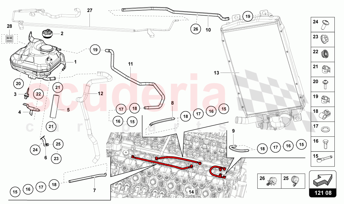 FLUID TANK WITH COOLANT LEVEL INDICATOR of Lamborghini Lamborghini Aventador LP780 Ultimae