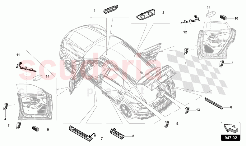SINGLE PARTS FOR INTERIOR AND READING LIGHT of Lamborghini Lamborghini Urus (2019-2022)