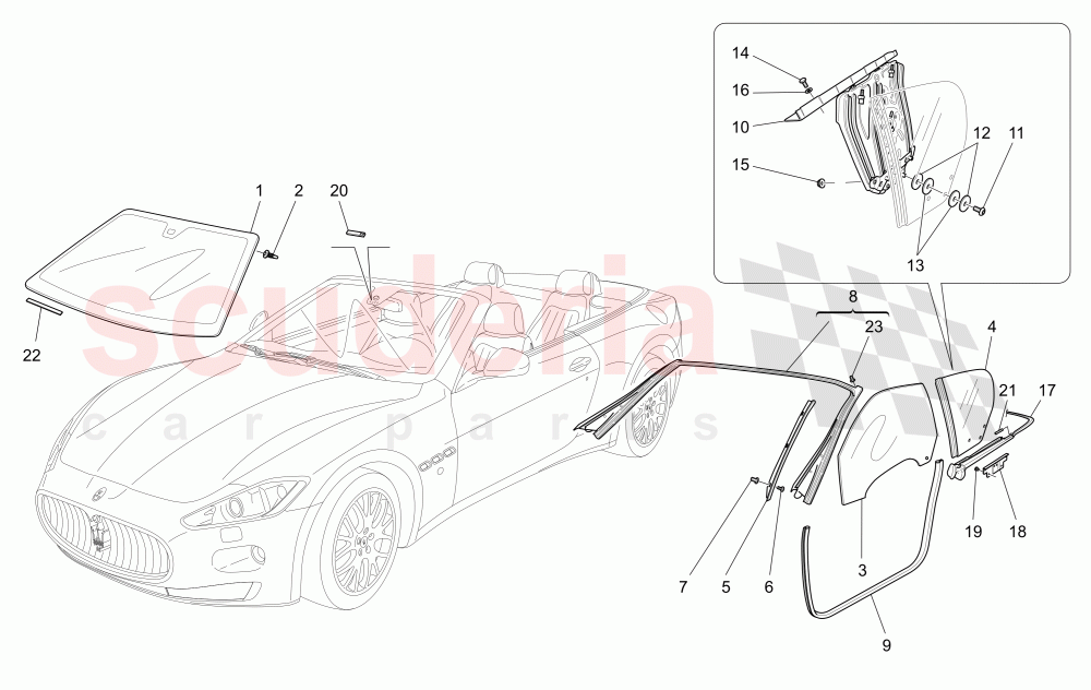 WINDOWS AND WINDOW STRIPS of Maserati Maserati GranCabrio (2011-2012) Sport