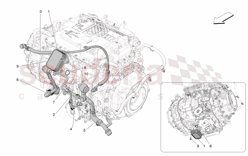 REAR ELECTRIC AXLE - HEAT EXCHANGER AND PIPES of Maserati Maserati GranCabrio M189 FOLGORE  AUTOMATIC 4WD BEV 560 kW