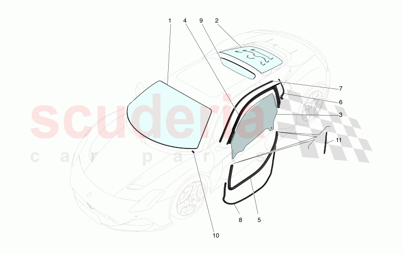 WINDOWS AND WINDOW STRIPS of Maserati Maserati MC20 Automatic 3.0 BT V6 2WD 630HP