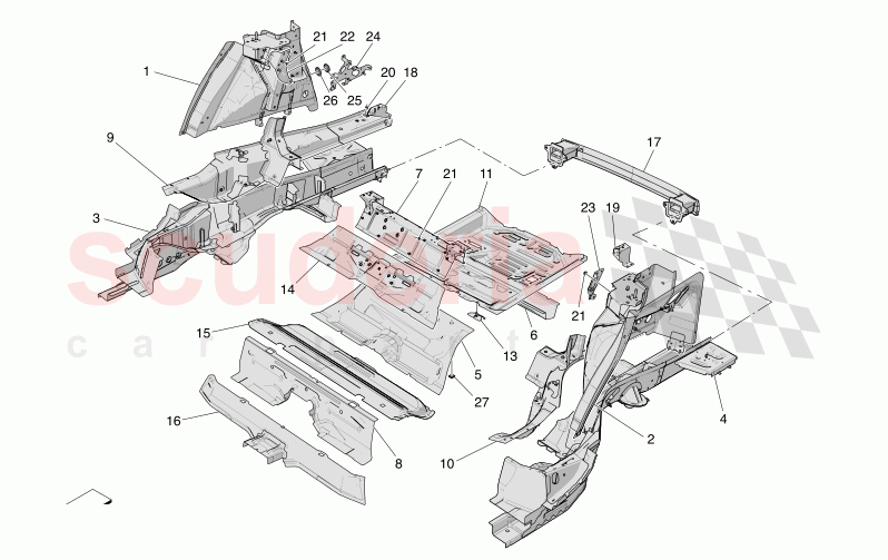 REAR STRUCTURAL FRAMES AND SHEET PANELS of Maserati Maserati Grecale Folgore Automatic 4WD BEV 400 kW