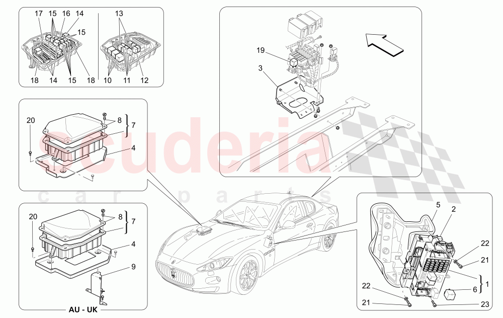 RELAYS, FUSES AND BOXES of Maserati Maserati GranTurismo (2009-2012) S Auto