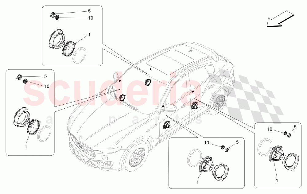SOUND DIFFUSION SYSTEM (Available with: BASIC SOUND SYSTEM (8 SPEAKERS) Not available with: HIGH PREMIUM SOUND SYSTEM, PREMIUM SOUND SYSTEM) of Maserati Maserati Levante (2017+) S