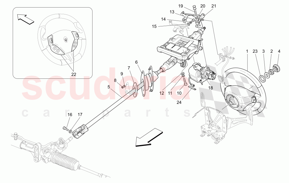 STEERING COLUMN AND STEERING WHEEL UNIT (Not available with: Special Edition) of Maserati Maserati GranCabrio (2013+) Sport