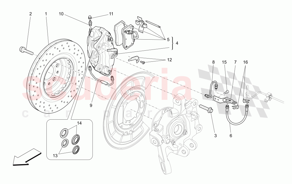 BRAKING DEVICES ON REAR WHEELS (Available with: DUAL CAST BRAKING SYSTEM (FRONT - 360 MM) CAST-IRON (REAR - 345 MM) Not available with: Dual Cast Braking System (Front - 345 mm) ; (Rear - 330 mm) - Coloured brake calipers, Dual Cast Braking System (Front - 345 mm) ; (Rear - 330 mm)) of Maserati Maserati Ghibli (2014-2016) S